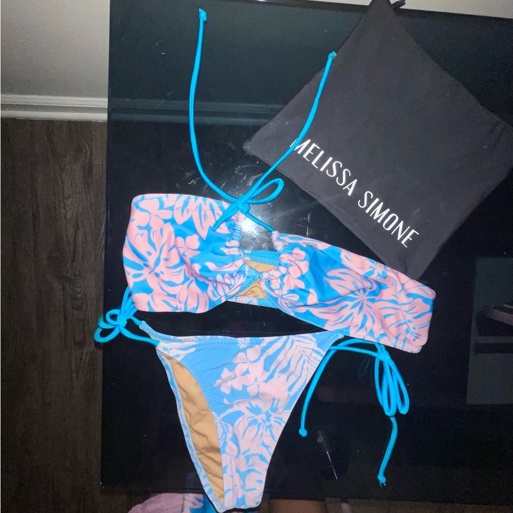 Melissa Simone 3 piece bathing suit. Bikini top, bottoms, and capri swim pants.